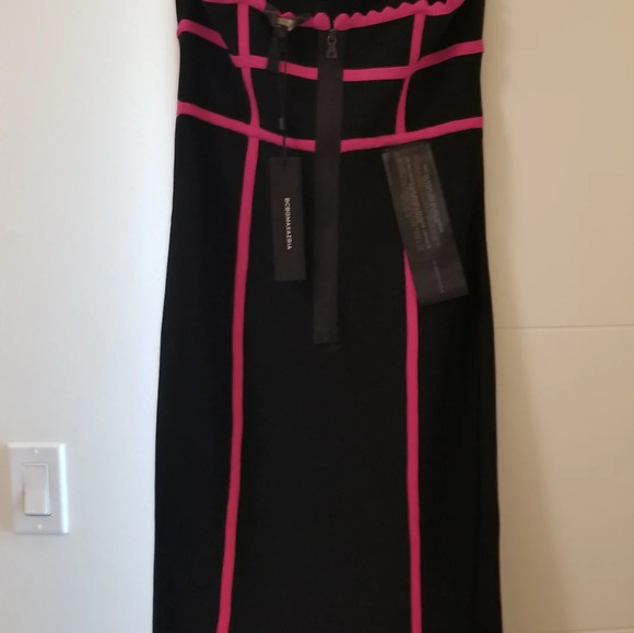BCBGMaxAzria bodycon midi black/hot pink dress - NWT - size large - Picture 3 of 8